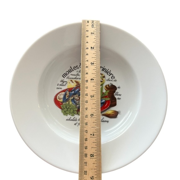 Limoges France Rimmed Soup Bowls Mussels Graphic and Spellout Whimsical FOUR - Picture 2 of 8